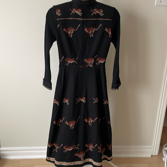 Vintage Japan black wool blend tiger print a line dress, size 2 - Picture 8 of 16